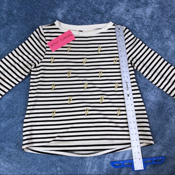🔥 Betsey Johnson Gold Lighting Top Black Stripes - Picture 9 of 14